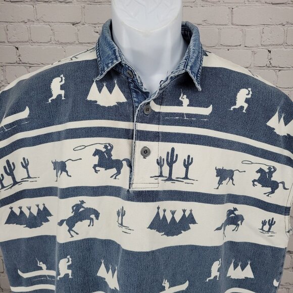 VTG Structure Activewear Blue White Western Cowboy Sleeveless Shirt USA Large - Picture 8 of 14